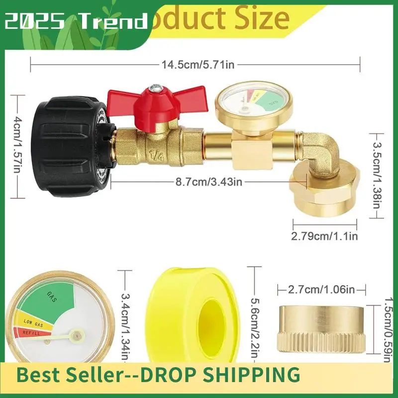 AD33 HOT Propane Refill Adapter For 1Lb Tanks,90 Degree Propane Adapter With Gauge And Control Valve 1Set
