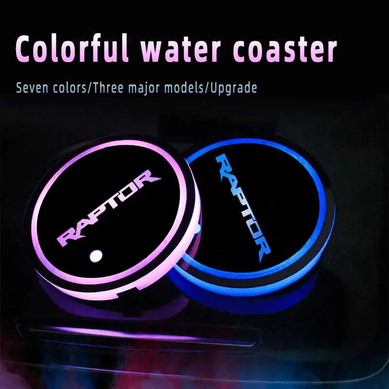 Colorful Car Cup Slot Light Mats For Ford Raptor USB Charging LED Non-slip Car Coaster Auto Atmosphere Light Decoration