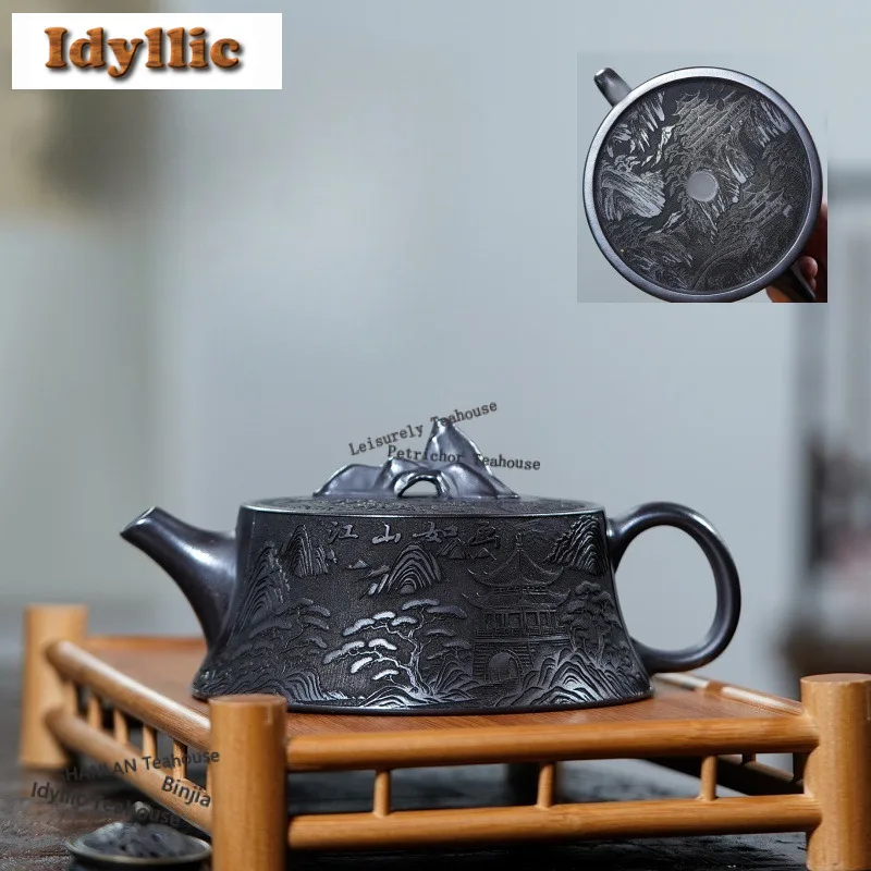 

410ml Yixing Purple Clay Teapots Master Handmade Landscape Pot Raw Ore Stone Yellow Mud Kettle Zisha Tea Set Tea Items Supplies