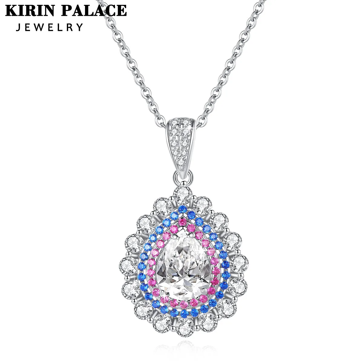 

Сине-розовое ожерелье с подвеской из муассанита VVS1 для женщин, грушевидная огранка, серебро 925 пробы, позолота 18 карат, роскошные свадебные элегантные ювелирные изделия, подарки