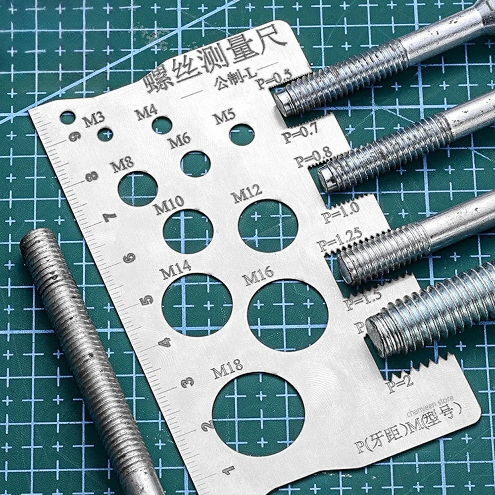 M3-M18 Gewindeprüflehre Schraubenmesslineal Edelstahl-Messschieber Metrisch zur Messung von Schraubengewinde, Bit, Bolzen, Mutter, Schraube