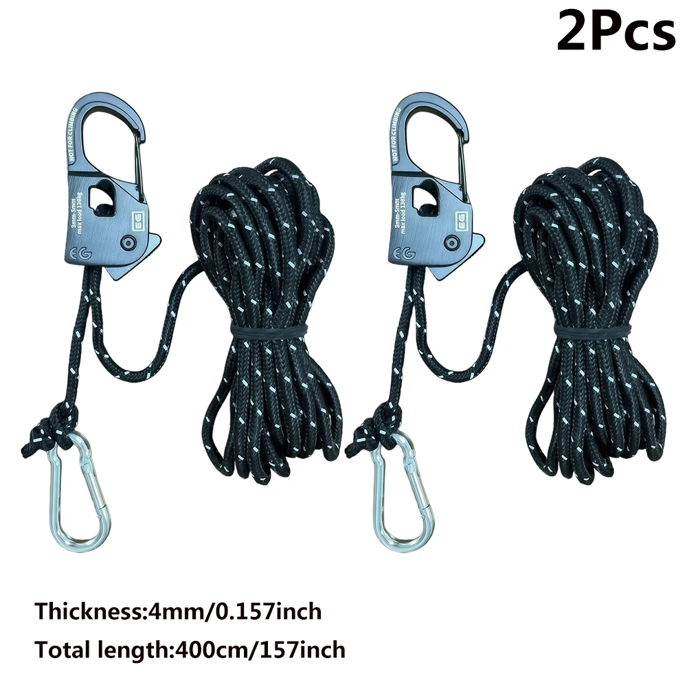 2er-Set 4m Campingzelt-Seilspanner Windseil-Reflektierender Spanner Befestigungsschnur mit Ratsche und Schnalle für Markisen – Detail 8