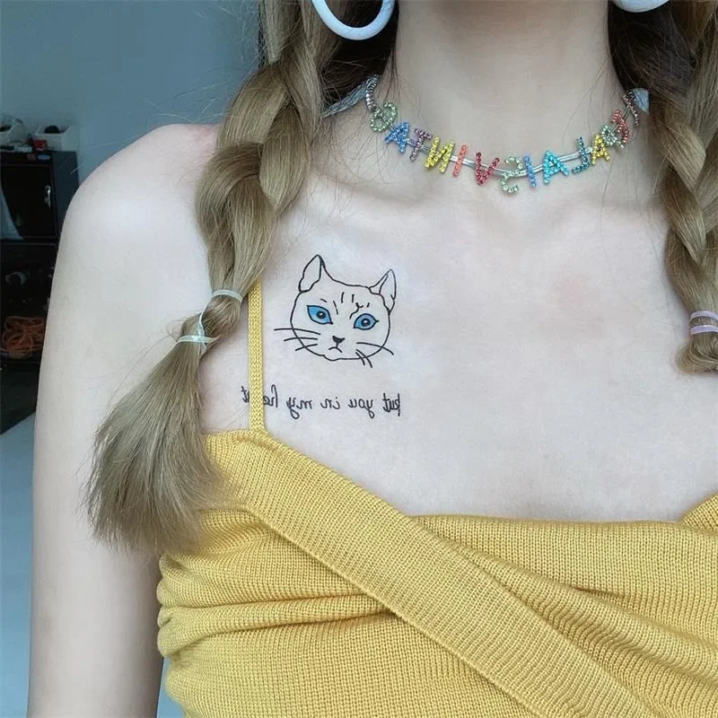 

Ins Style Temporary Tattoos for Woman Man Blue Eyed Cat Durable Cartoon Waterproof Fake Tattoo Sticker Realistic Body Art Tattoo