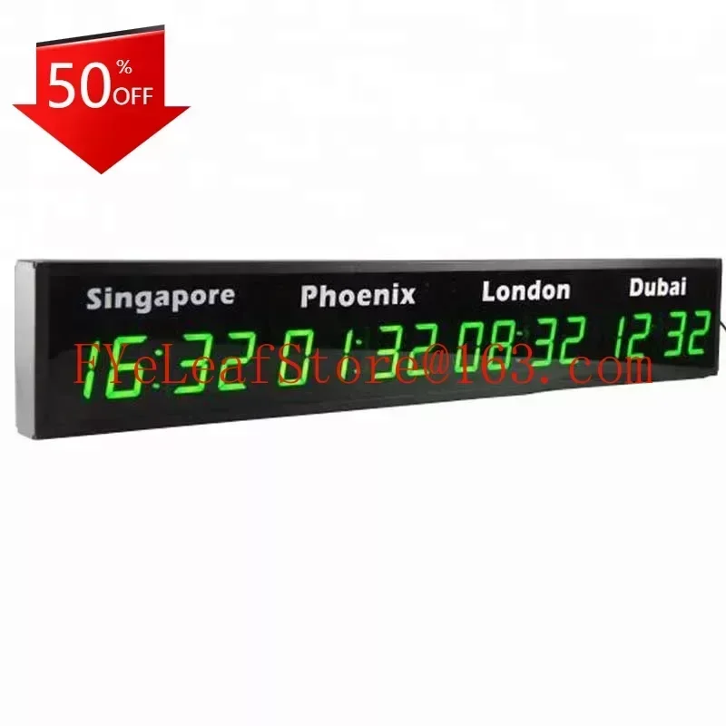 

CP34 USB Cable Wall Hanging City Time Zones Display Blue Green Amber Red LED Digital World Clock