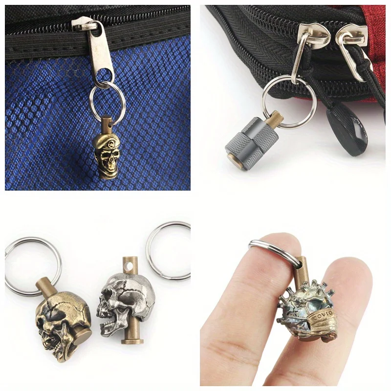 1Pc Vintage DIY Brass Beads Keychain Accessories Personalized Tools Backpack Car Charms
