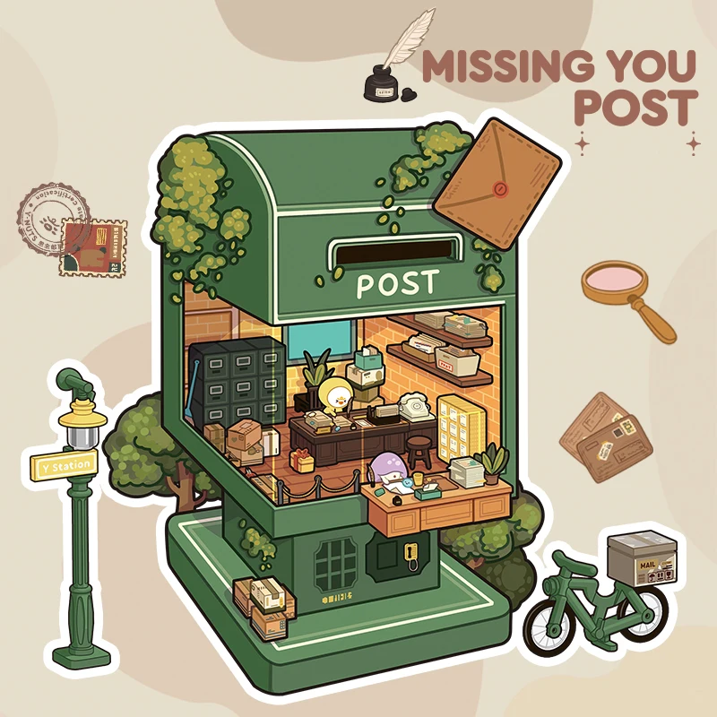 MOC Post Officemodel-Juego de bloques de construcción, vista de casa de calle con luz, montaje educativo, bonitos juguetes de Navidad, regalos de cumpleaños