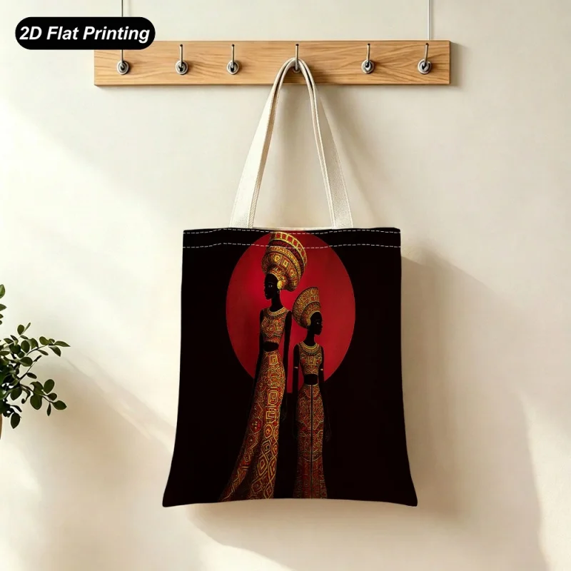 1PC【Tote Bag】2DFlat-effect large-capacity tote bag，African retro female figure pattern，Suitable shopping、Daily Commute、Atten