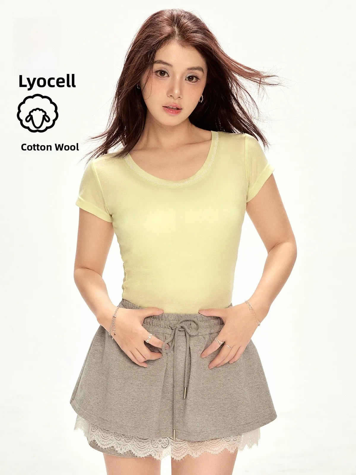 

ONE-T ort Sve Women's T-irt 2025 New Summer Lyocell Slim Fit ort Sle Pure Color round Ne Thin Top for Young Women