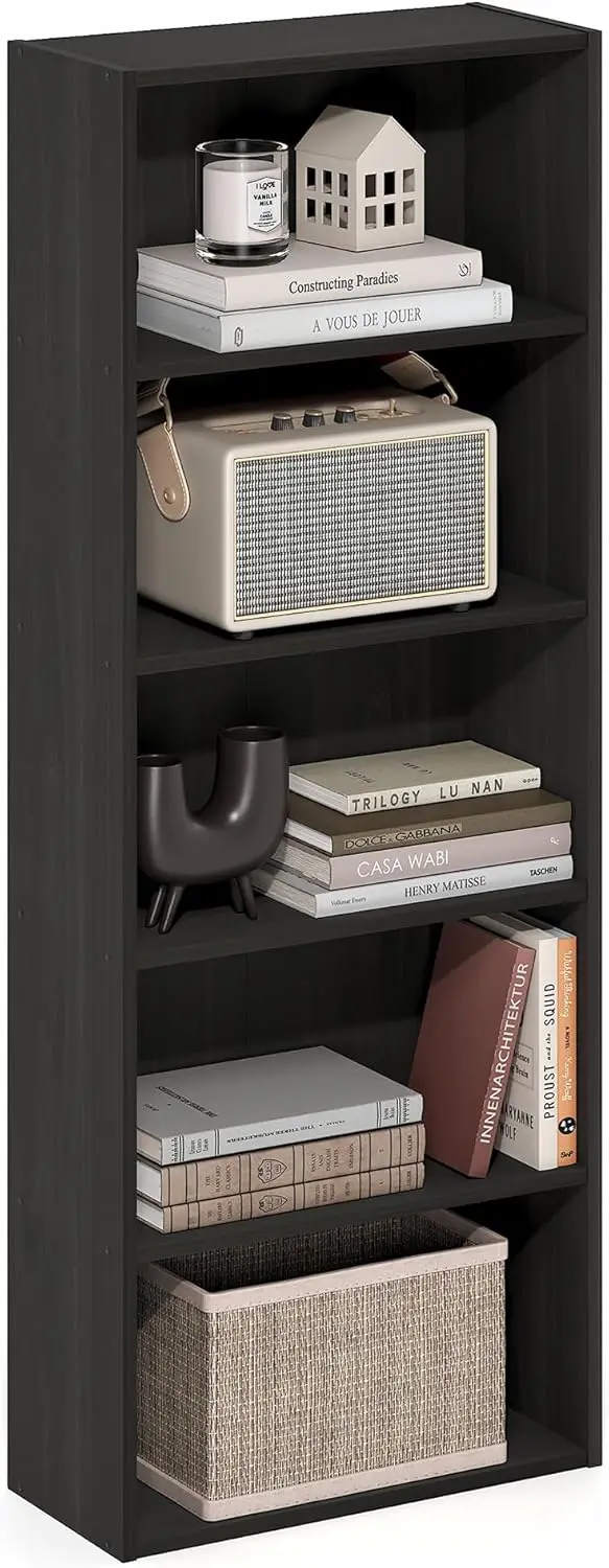 

5-уровневая книжная полка-органайзер, узкий книжный шкаф для гостиной, спальни, офиса, отделка цвета эспрессо