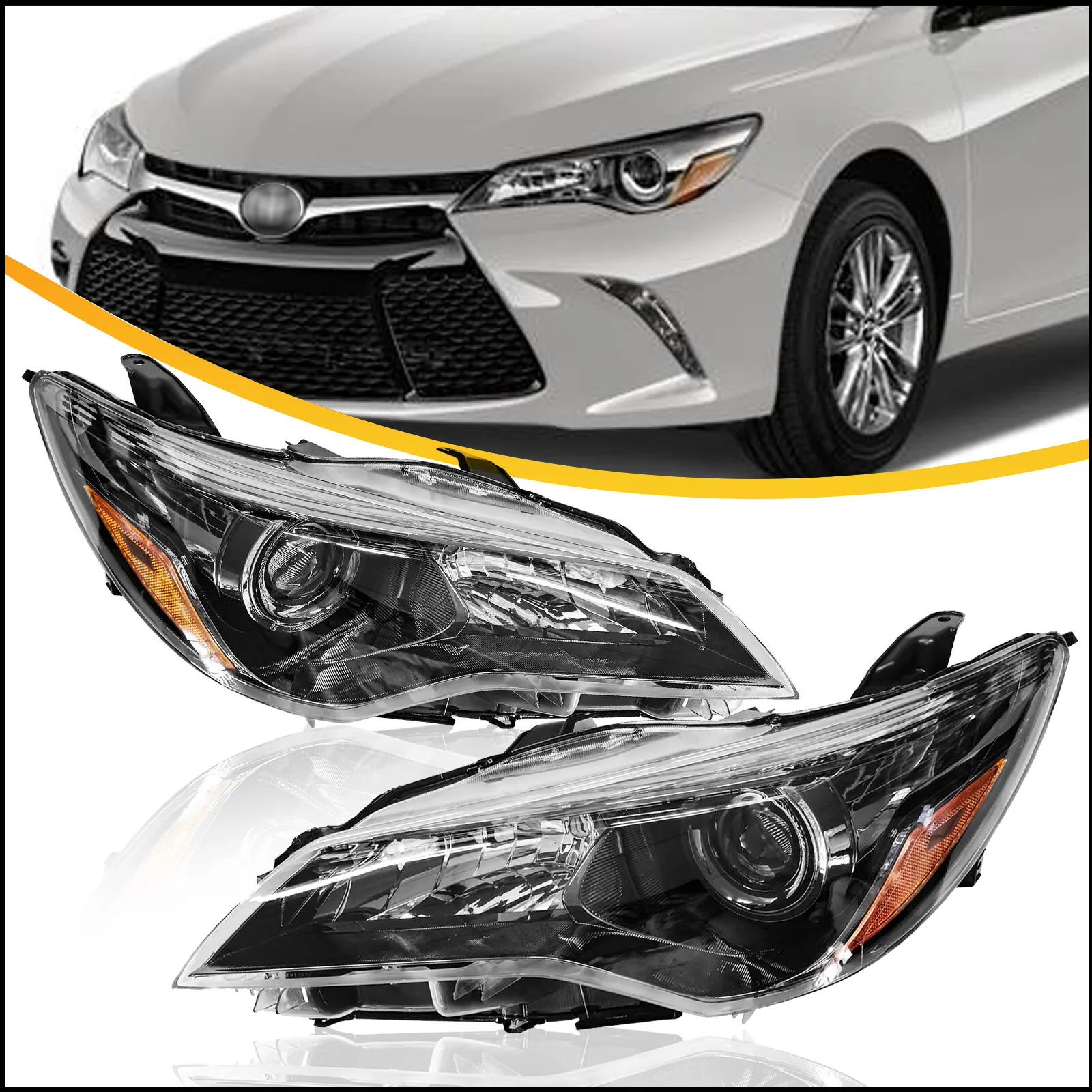 

Black Headlights Headlamp For 2015 2016 2017 Toyota Camry LE SE XLE XSE PAIR