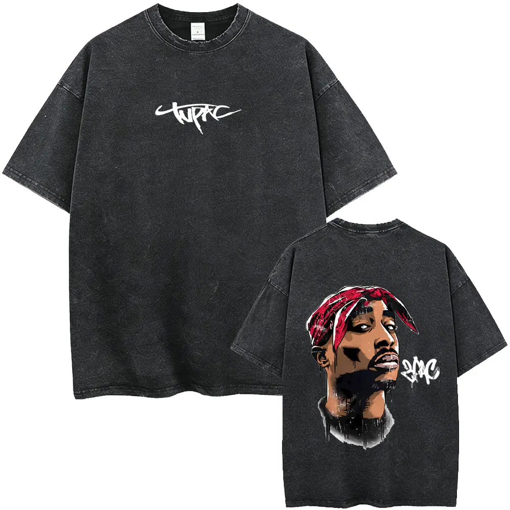 Rapper Tupac 2pac Vintage Washed T-shirt Men Women Hip Hop Fashion Retro T Shirts Men's High Quality Cotton Oversized T-shirts