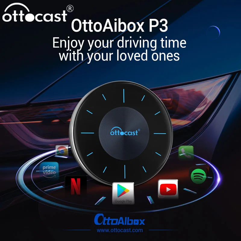 

OTTOCAST OttoAiBox P3 CarPlay AI Box Wireless Android Auto TV Box mini HDMI for Renault Lada Kia Hyundai VW Car Accessories