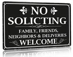 Bestylez No Soliciting Sign Family Friends Neighbors&Deliveries Welcome Vintage Metal Sign for Home House Front Door Porch Y