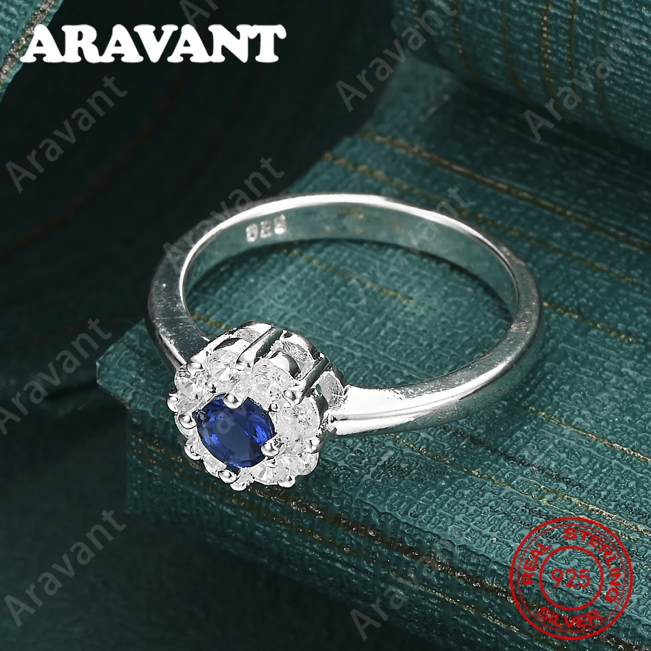 925 Sterling Silver Blue Round Zircon 7-10 Ring - Unique Gift For Women, Versatile For Events And Jewelry