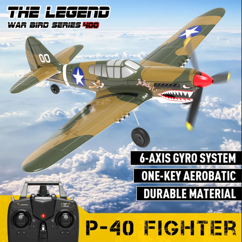 

Volantex P-40 RC Aircraft P40 Fighter 400mm Wingspan 4CH 6-Axis Gyro One-Key U-Turn Aerobatic RTF RC Plane Outdoor Toys