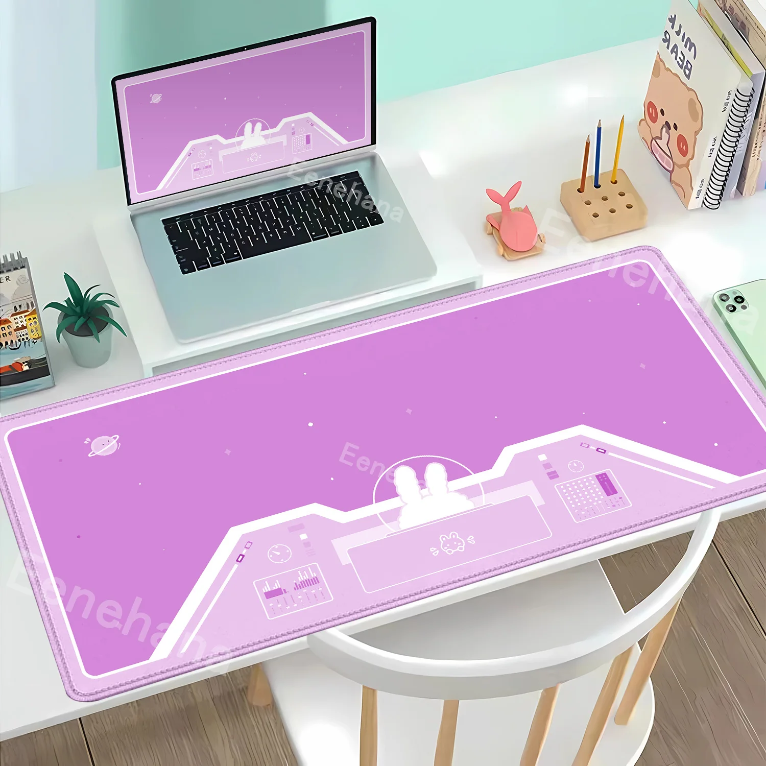 

Большой игровой коврик для мыши, нескользящий розовый механический коврик, каваи, космонавт, кролик, девушка, аниме, кролик, офисные аксессуары, настольный коврик