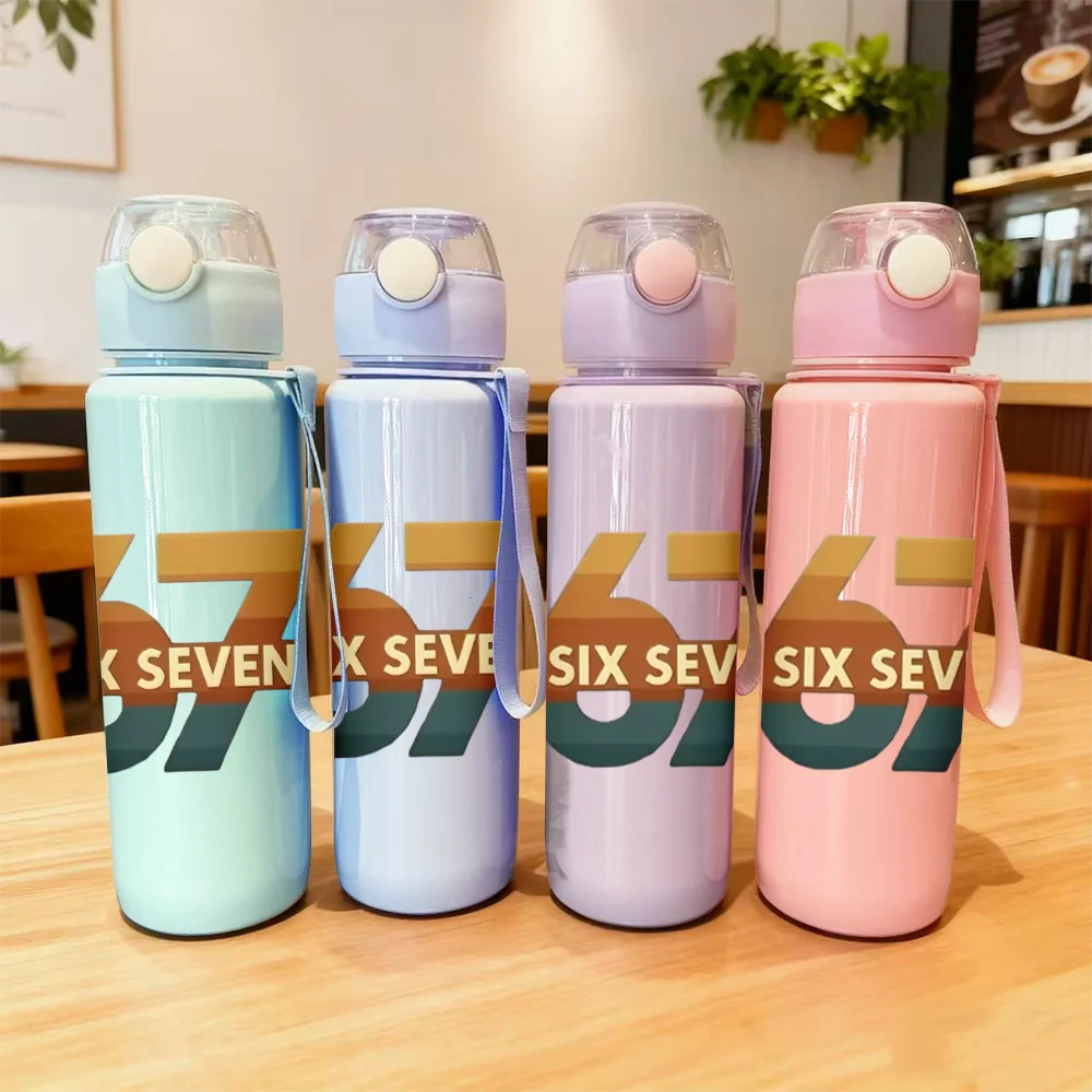 

3D Printed Cute Number-"Six Seven"with Silicone Straw BPA-Free 700ml Leakproof Portable Outdoor Plastic Kids Water Bottle
