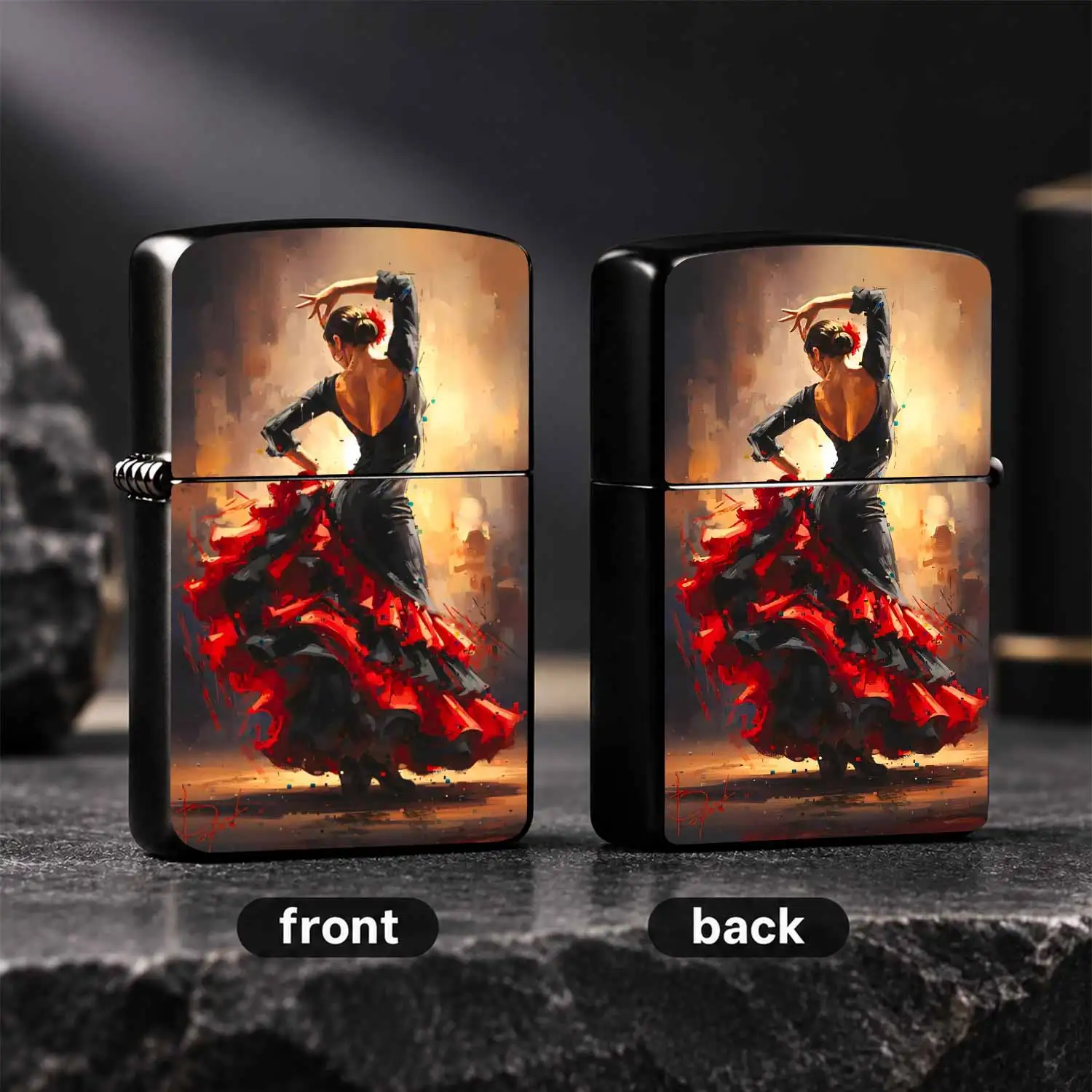 Flamenco Dancer Art Print Lighter, Vintage Oil Painting Style Decorative Accessory, Portable Practical Daily Use Tool, Exquisite Full-Scene Companion For Gifting And Personal Collection, Vivid Dancing Figure Pattern Warm Ambient Desktop Orn