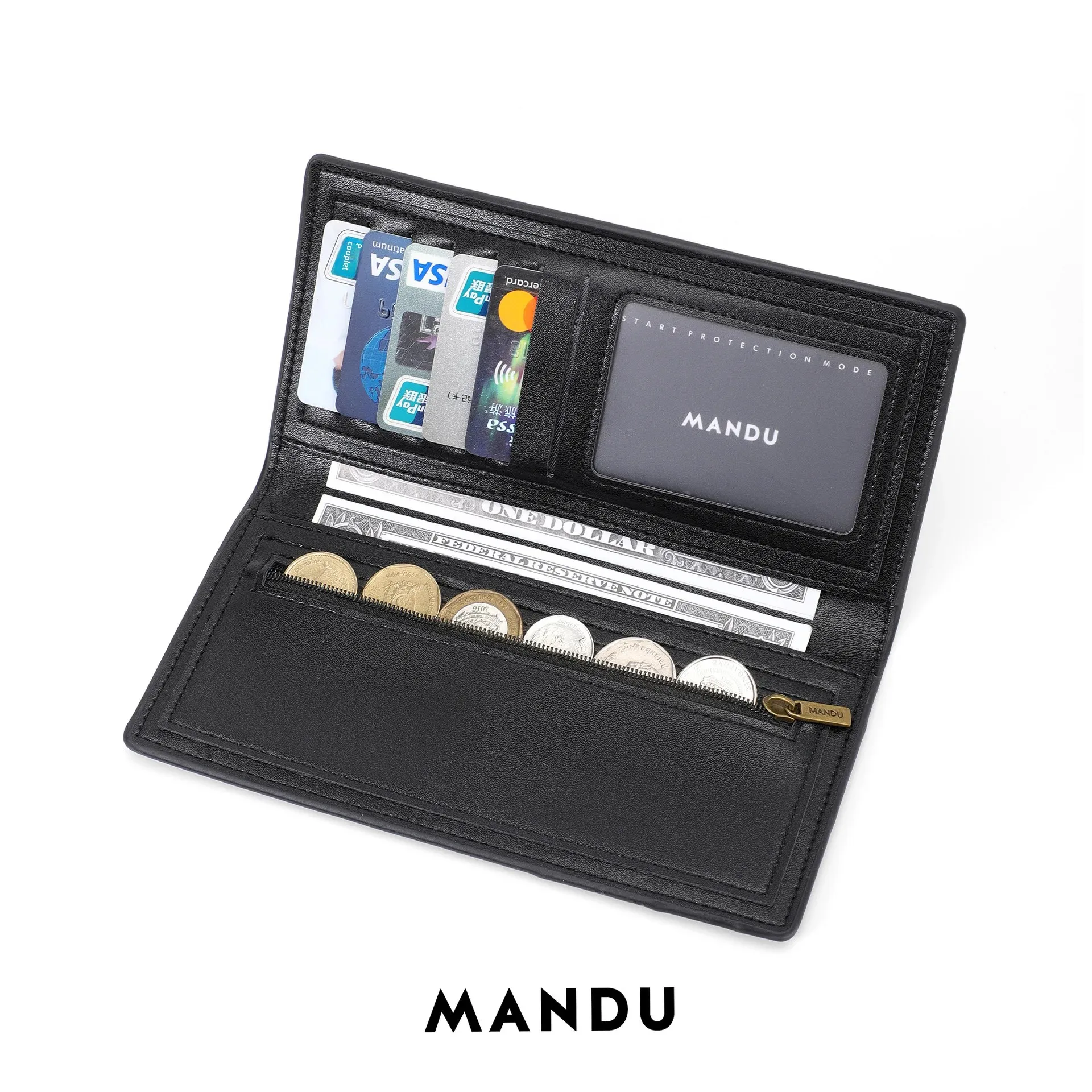 Mandu 2023 New Men's Wallet Long Money Clip Multi-Card Slot Ticket Clip Large Capacity Men's Card Holder