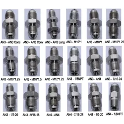 Parte-1 Adaptador de freno de acero inoxidable macho AN3 AN4 a M10, M12, AN5, AN6, 3/8-24, 7/16-20, 7/16-24, 1/2-20, 9/16-18, 1/8npt