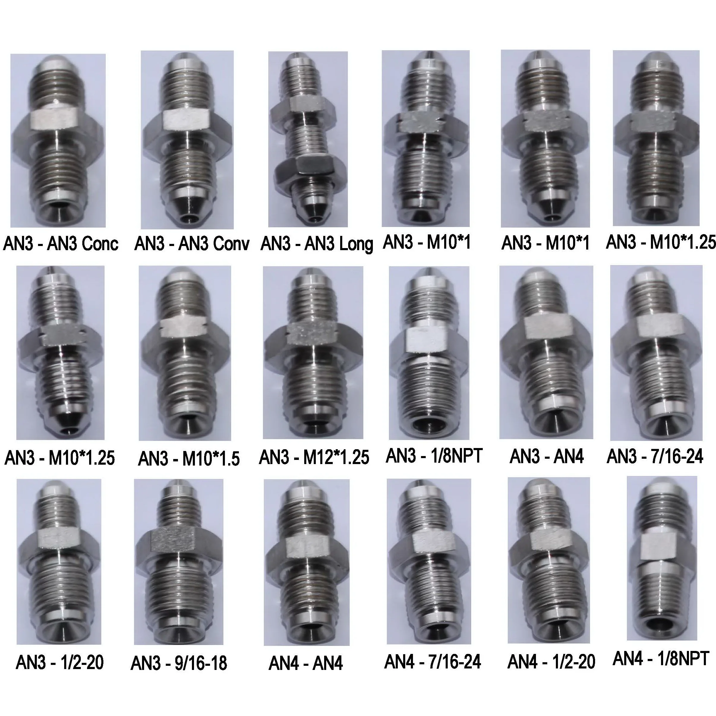 Część 1 Adapter hamulca ze stali nierdzewnej męski AN3 AN4 do M10, M12, AN5, AN6, 3/8-24, 7/16-20, 7/16-24, 1/2-20, 9/16-18, 1/8npt