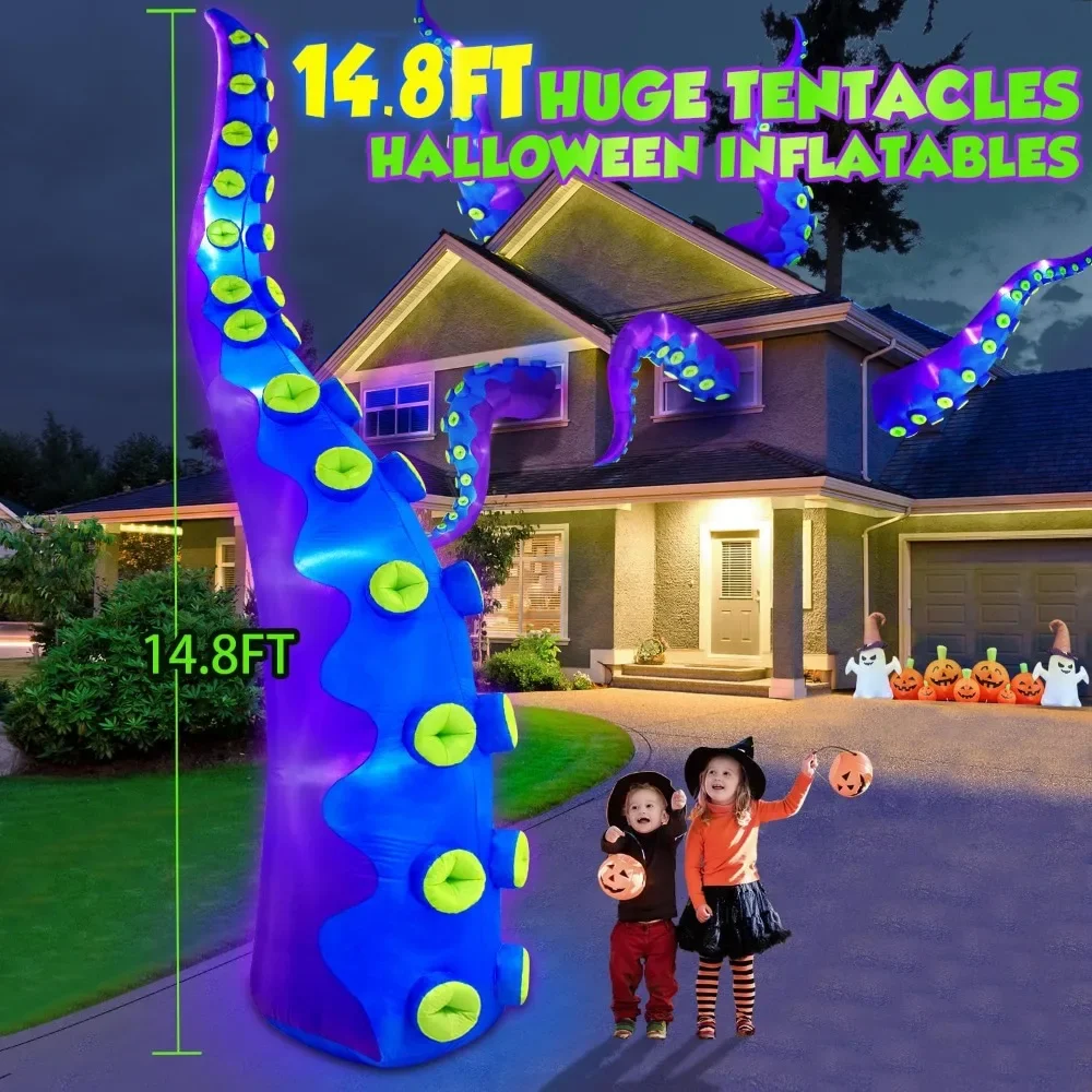 14FT Halloween Inflatables Decorations Outdoor Giant Octopus Tentacles Inflatable Halloween with Build-in LED Lights Vivid Spook