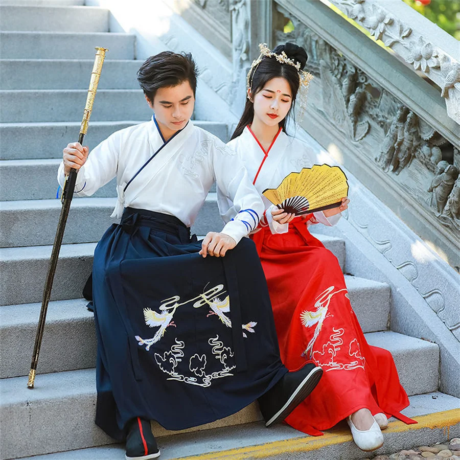 Hanfu المطبوعة على الطراز الصيني ، الأزواج الذكور والنساء ، عبر طوق ، طول الخصر ، الأصلي