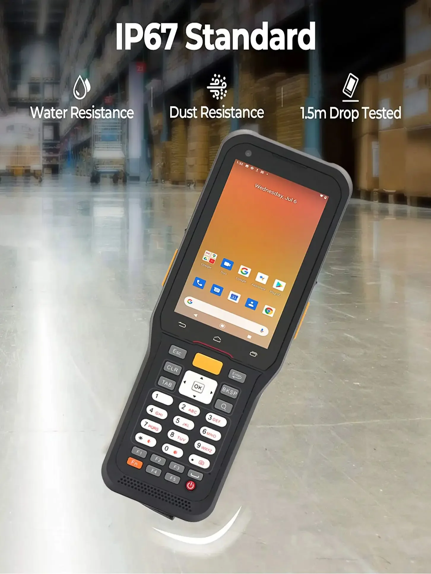 يده أندرويد المساعد الشخصي الرقمي مفاتيح شاشة تعمل باللمس 4G NFC زيبرا 2D طويلة المدى المسح IP67 مقاوم للماء محطة تجميع البيانات