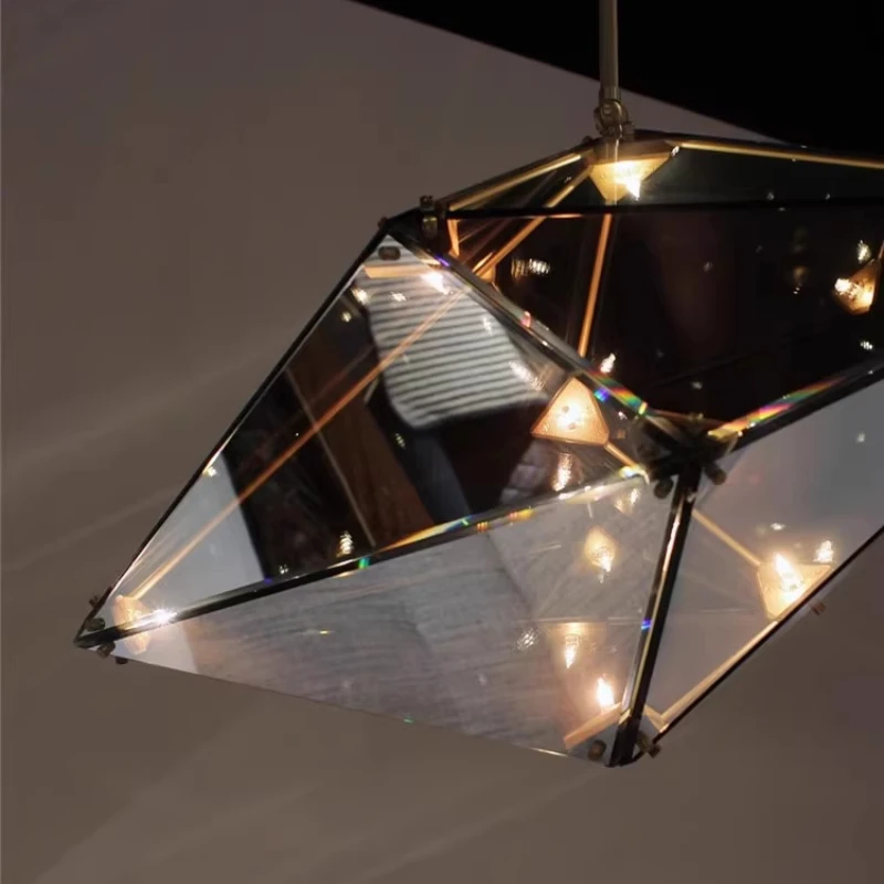 Nordic designer Diamond Glass chandelier post-modern Luxury Creative Personality rhombus Pendant Lamp Hall living room G4 light