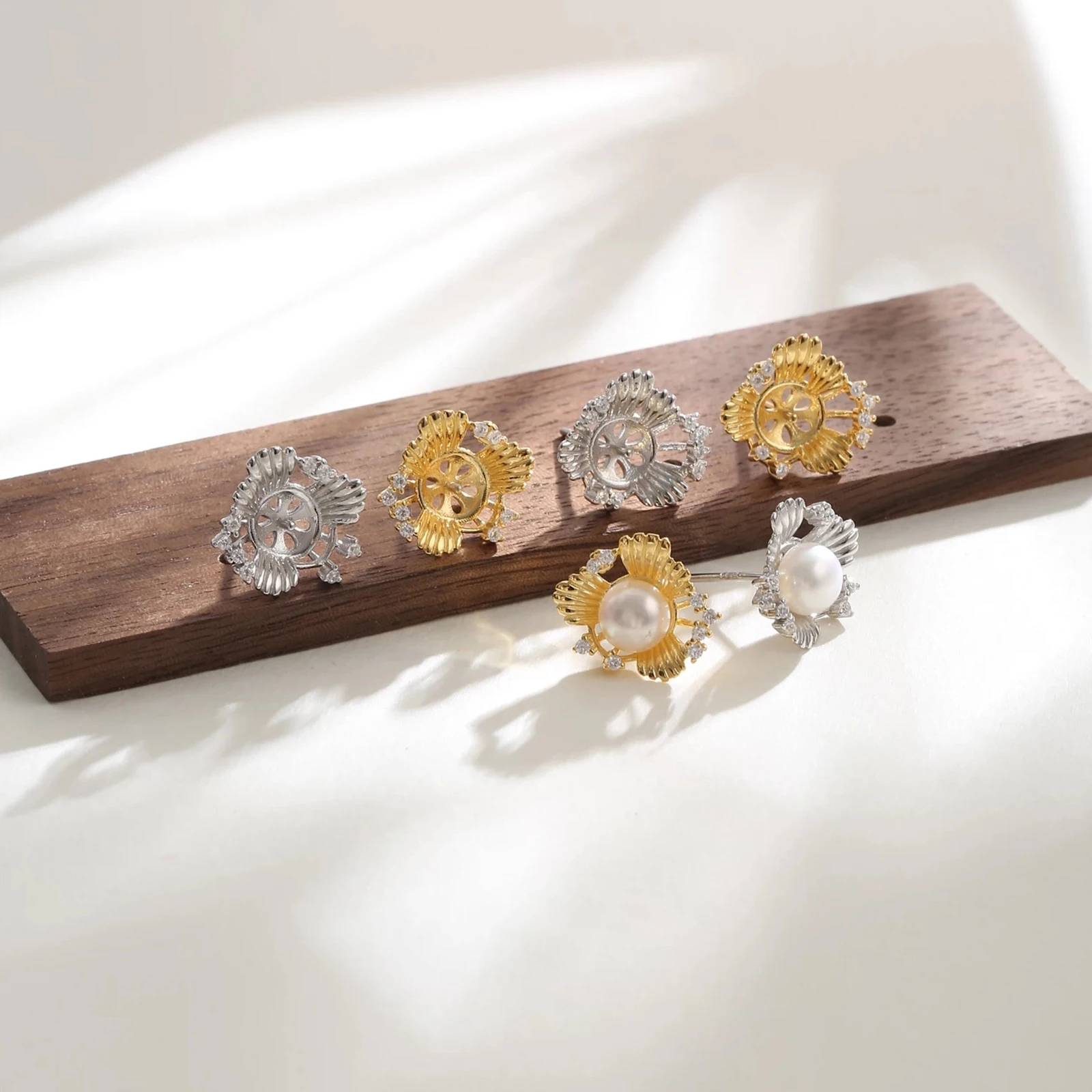 925 Sterling Silver Daisy Earring Accessories DIY Pearl Earring Posts Base Blank Pin Type Handmade Supplies