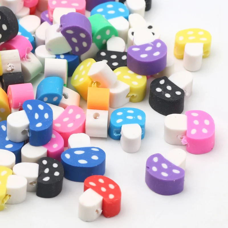 20/50pcs 11x9mm Random Color Mushroom Polymer Clay Beads Handmade Loose Spacer Beads For Jewelry Making DIY Bracelet Necklace