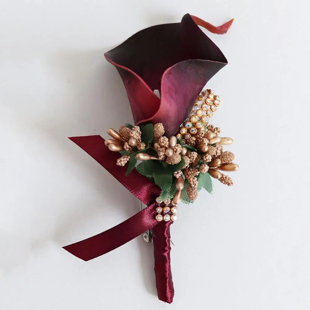 Beautiful Bridal Groomsmen Artificial Flower Corsage Lapel Brooch Lightweight Common Callalily Lapel Brooch