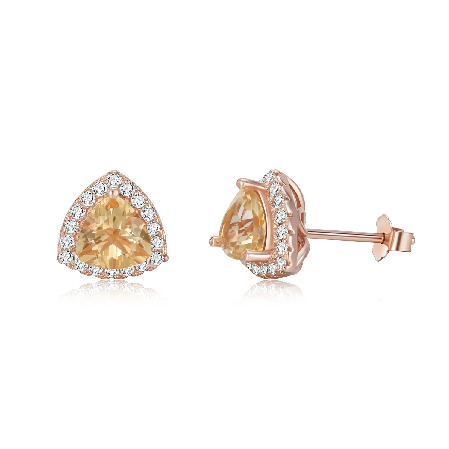 SONGYUN Natural Gemstones Jewelry Triangle Stud Earrings Natural Citrine Topaz Jewelry S925 Silver Earrings