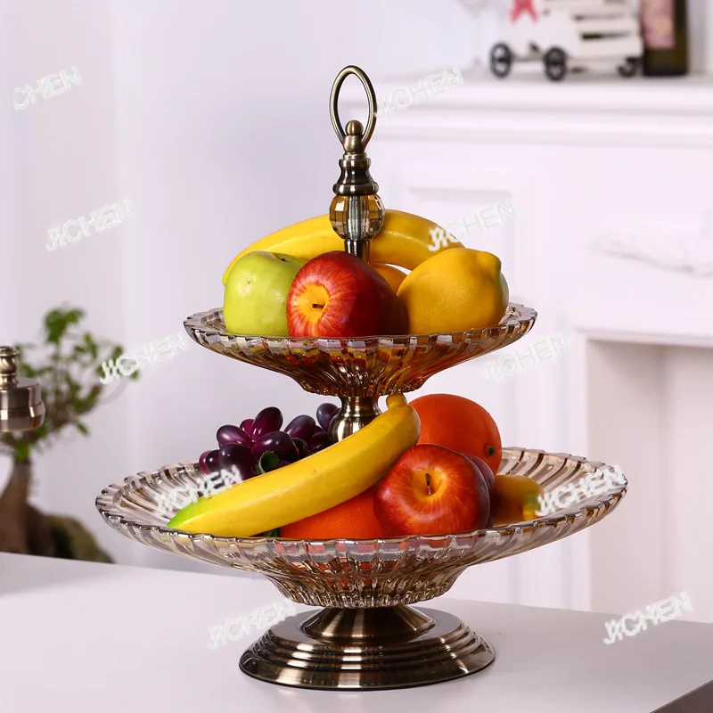 

Large double-layer fruit plateEuropean style light luxury modern home living room coffee table dining table glass fruit plate so