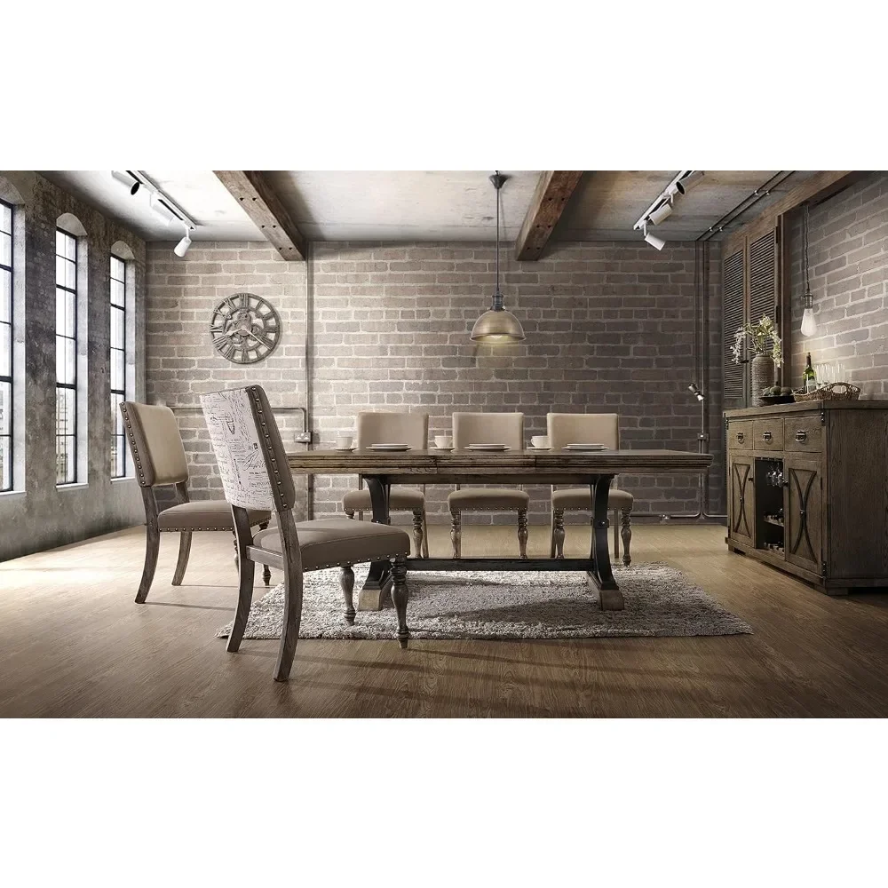 Birmingham Nailhead 7-Piece ExtensibleTable with Nail Head Chairs Dining Set, Driftwood