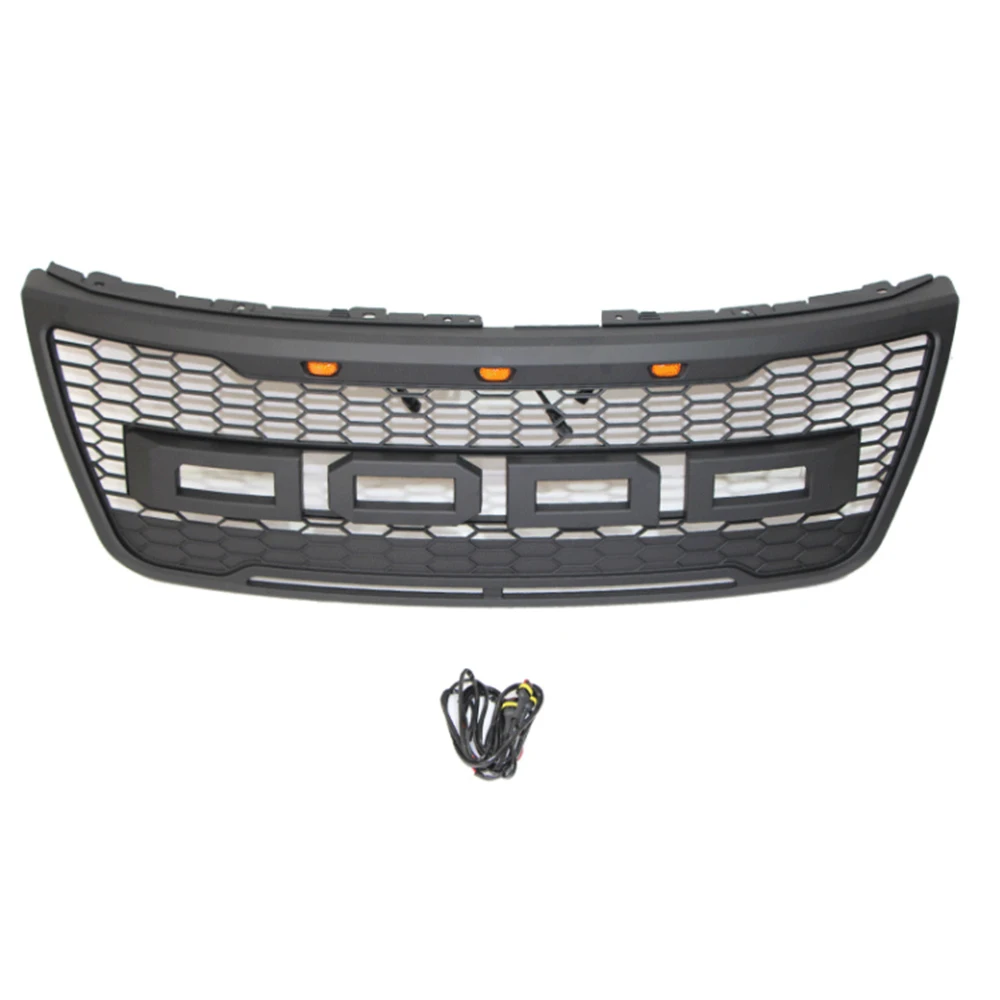 Off Road Car Parts ABS Grey Black Front Upper Bumper Grille Grill For Ford Explorer 2012 2013 2014 2015 With LED Lights+Letters