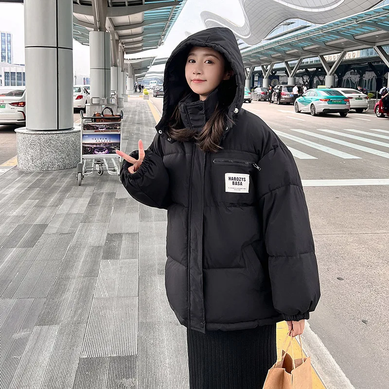 2024 New Winter Jacket Women Thick Down Cotton Padded Coat Female Fashion Hooded Long Sleeve Short Parkas Loose Overcoat