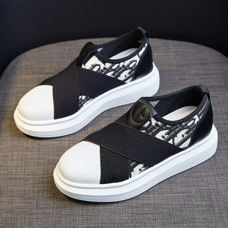 High on Platform Slip Black Ladies Shoes  Canvas Vulcanized for New Arrival 2024 Spring Quality Women Footwear Cotton Offer A In