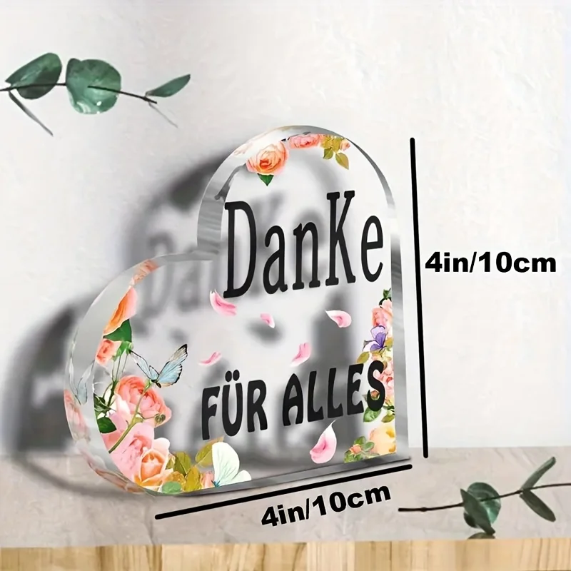 [2D Flat] 1pc Heart-Shaped Acrylic Sign with Floral Design - 