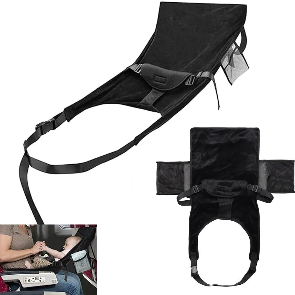 Breathable Airplane Seat Extender Comfort Design Foldable Toddler Airplane Bed Portable with Side Pocket Travel Foot Hammock
