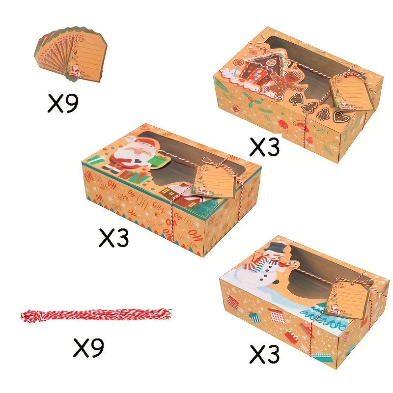 27 قطعة مجموعة تخزين تغليف هدايا عيد الميلاد، صناديق هدايا ورقية كرافت نافذة شفافة، أكياس التعبئة والتغليف، هدايا الحفلات، تخزين العطلات #5
