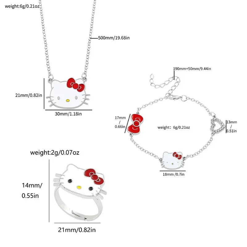 Conjunto de joyería de Hello Kitty Sanrio para niña, pendientes, collar, Y2k, Festival de dibujos animados, lindo collar de garra de gato, regalo para niños, Kawaii