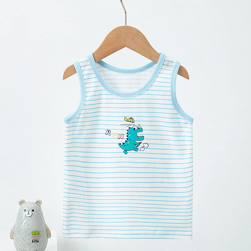 Summer 2023 Tops for Teens Cotton Crop Top for Kid Cartoon Sleeveless Boys T-shirts Baby Tops Chilren Underwear Toddler Vest