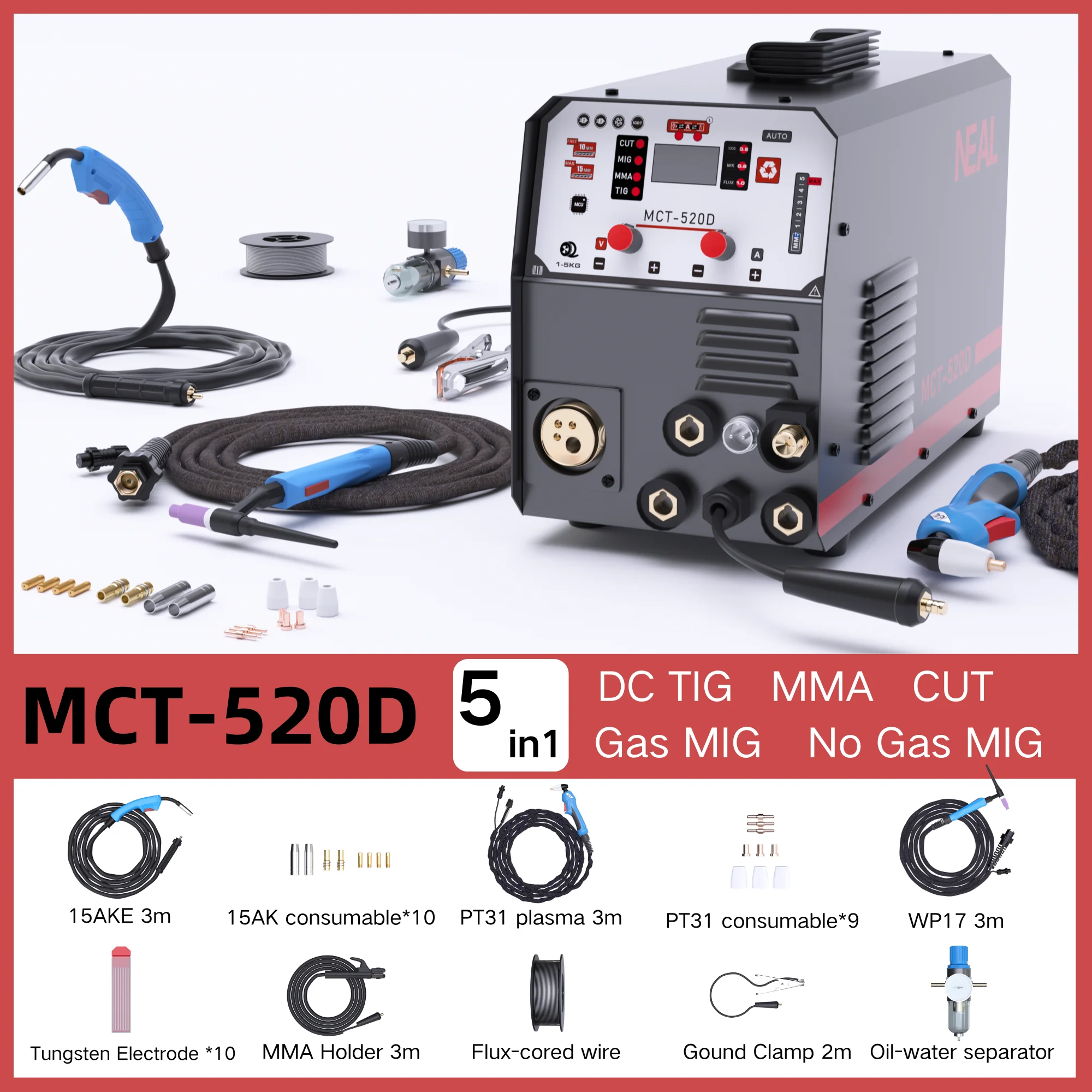 NEAL TIG MAG MIG CUT MMA 160A Welder MCT520 5 in 1 automatic welding machine for gas and gas-free welding machine