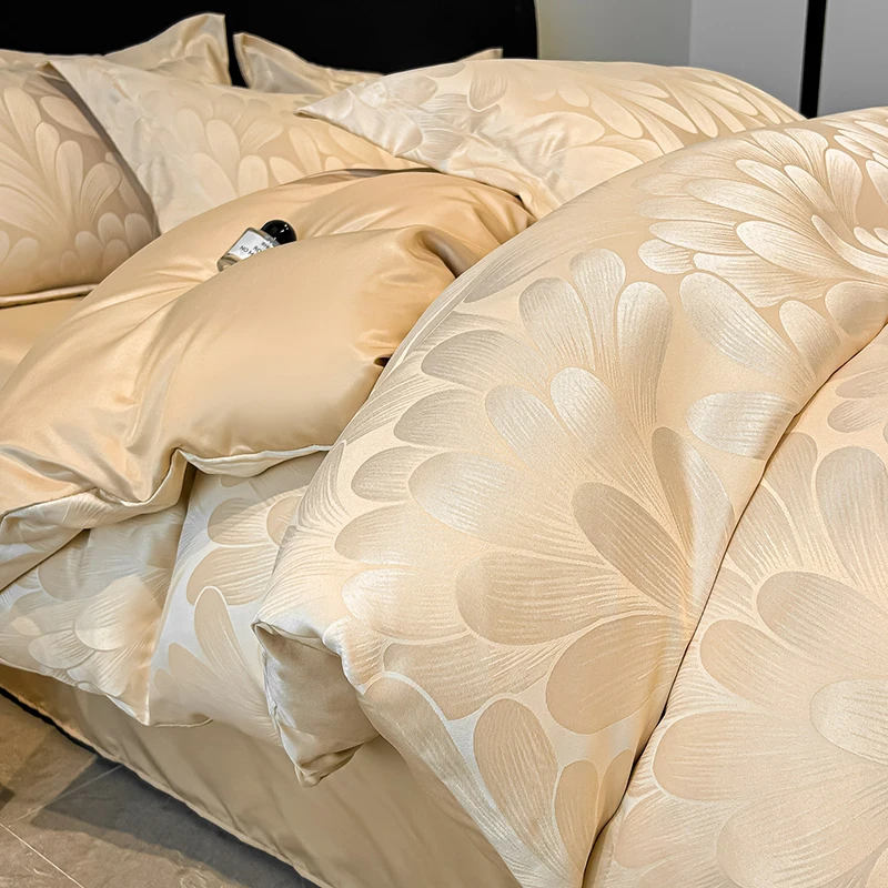 Jacquard Duvet Cover with Pillowcase Gold Color Luxury Style Quilt Cover Sets Queen/King Size Housse De Couette 220x240 Bed Sets