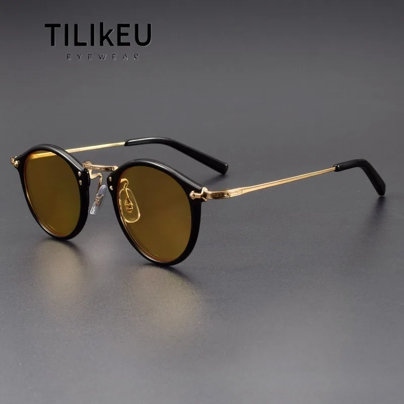 

Овальные винтажные солнцезащитные очки ручной работы для мужчин, оправа из чистого титана и ацетата, классические солнцезащитные очки для вождения с антибликовыми оттенками, УФ-солнцезащитные очки для женщин