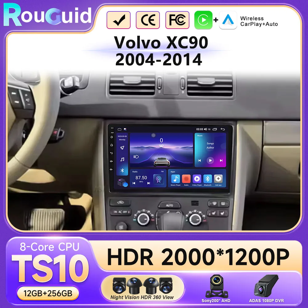 Radio Android 16 para Volvo XC90 C 2002 - 2014 Reproductor Multimedia para Auto con Pantalla Táctil QLED, Navegación, Estéreo, GPS, DVD, DSP