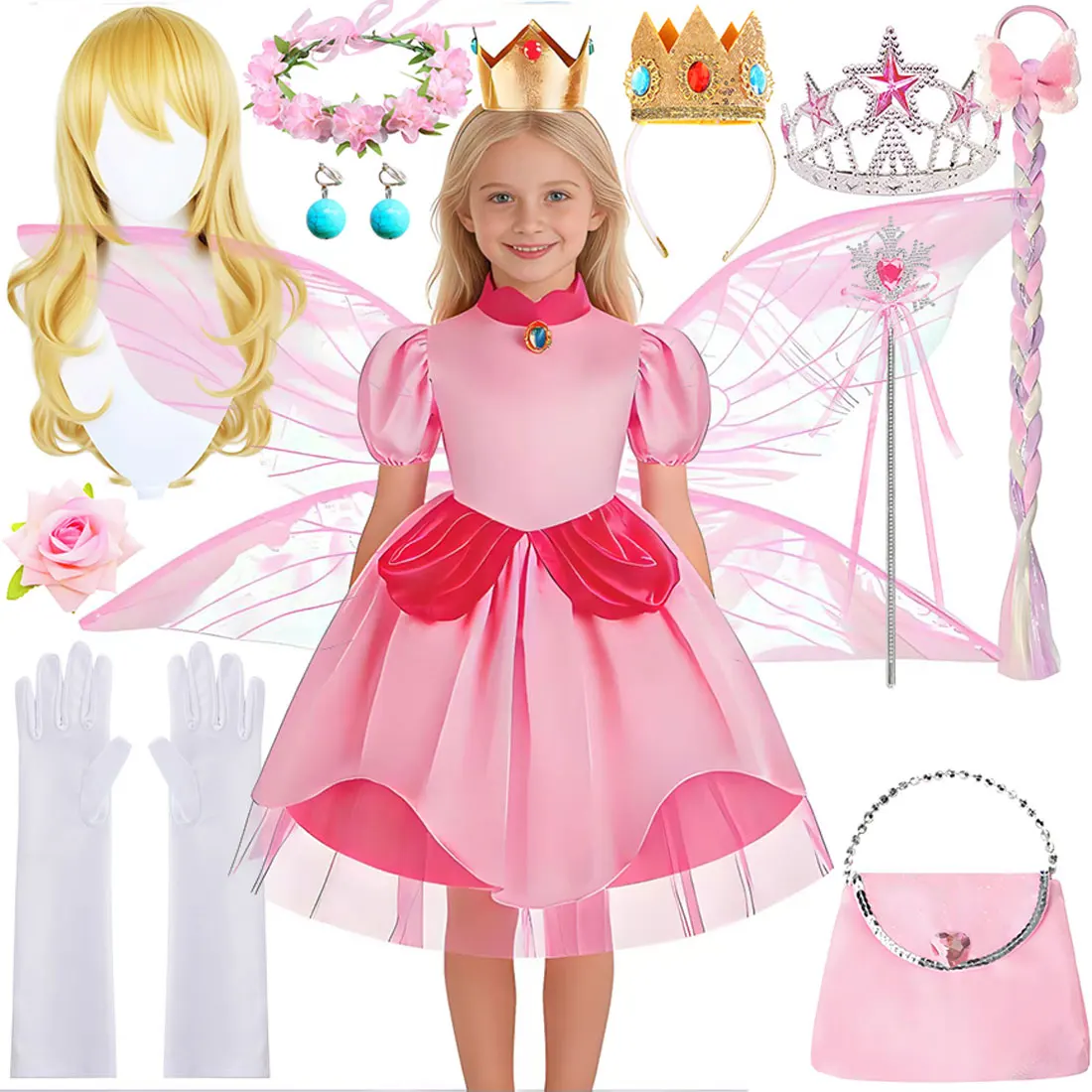 2026 Pink Peach Princess Dress Girl Cosplay Peach Cute Costume Dress Up Children Birthday Theme Party Carnival Outfit 2-10 Yrs