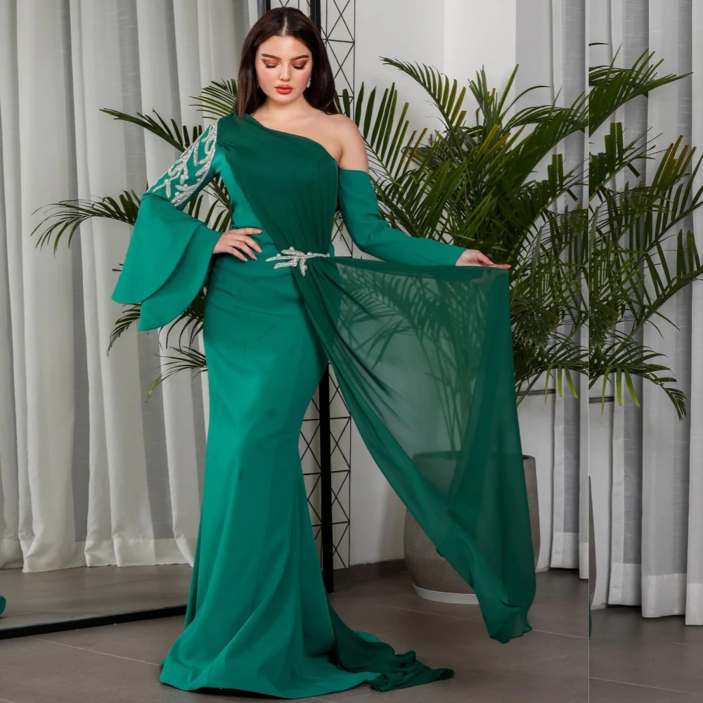 Prom Dress Jersey Beading Party Mermaid One-shoulder Bespoke Occasion Gown Long Dresses Saudi Arabia