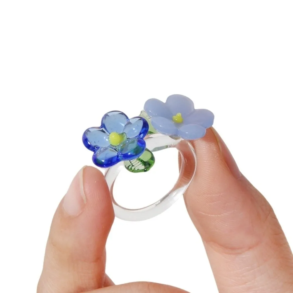 Fashion Handmade Glass Bird Ring Childishness Cute Flowers Finger Ring Exquisite Vintage Coloured Glaze Ring Vacation
